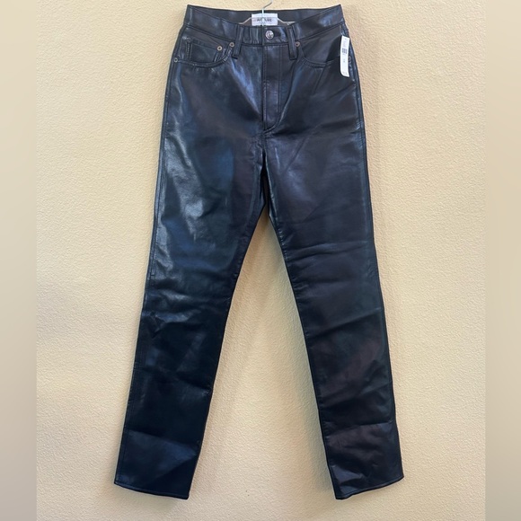 NWT! AGOLDE "90's Pinch Waist" Detox Black Recycled Leather Pants Size 26 - Picture 4 of 11